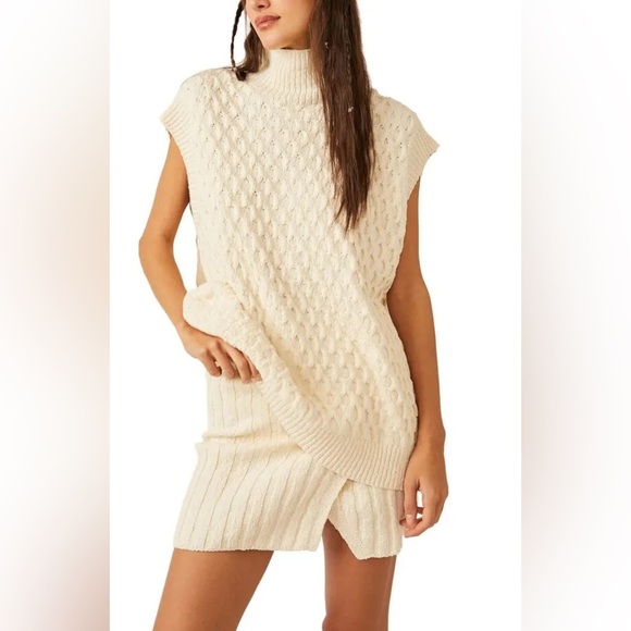 Free People | Rosemary Cableknit Fishermen Sweater Top Vest Medium Boho Ivory - Picture 1 of 12